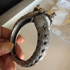 Antique-Style Peacock Bangle Bracelet in Aged Silver tone